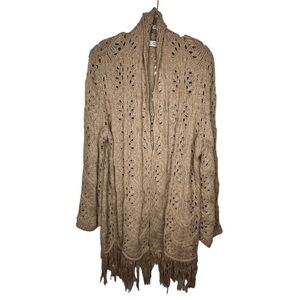 Retro Threads‎ Tan Cardigan Sweater with Fringe